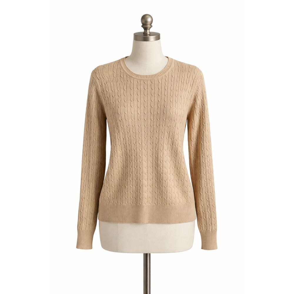 Kim Rogers Petite XL Tan Cable Knit Sweater Classic Preppy Cozy Pullover